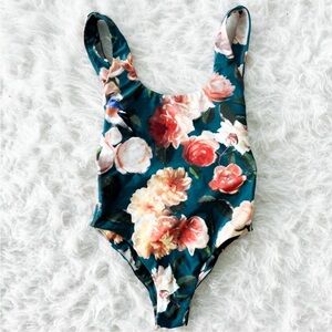 Tularosa Floral One Piece Swimsuit Tie Back Teal Floral small